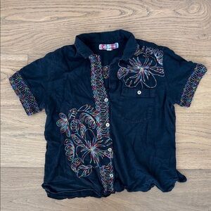Urban Outfitters Black Kids Shirt with Colorful Embroidery